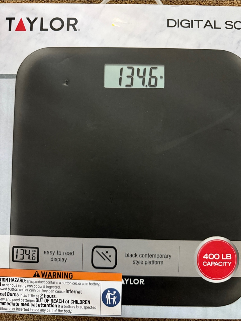 Taylor Black Digital Bathroom Scale with LCD Display